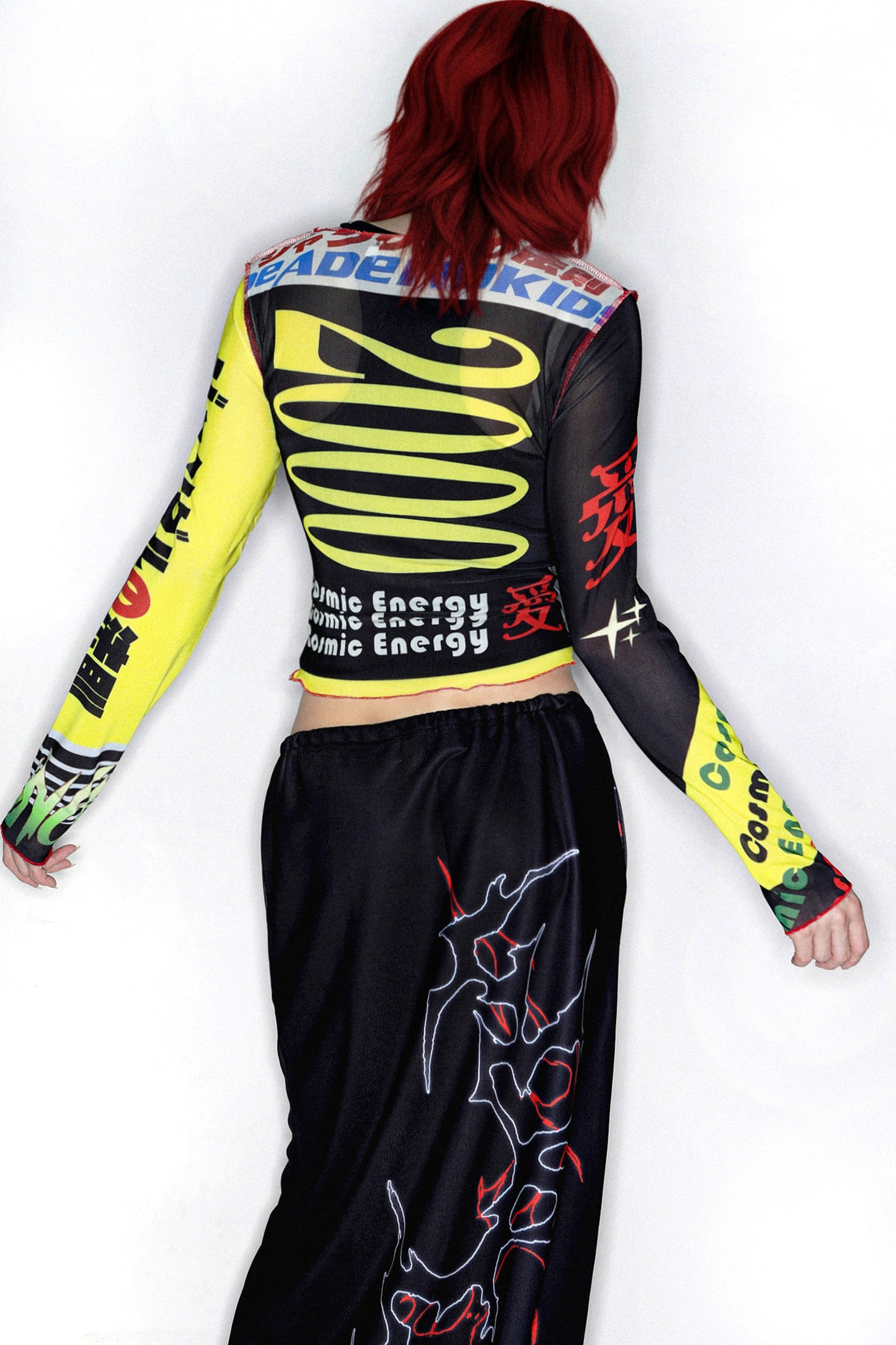 Y2K Graphic Long Sleeve Mesh Top