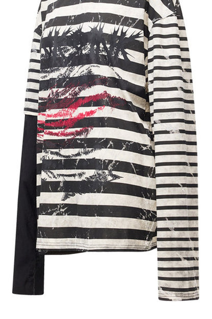 Punk Burnt Floral Cut-Out Striped Raglan Blouse