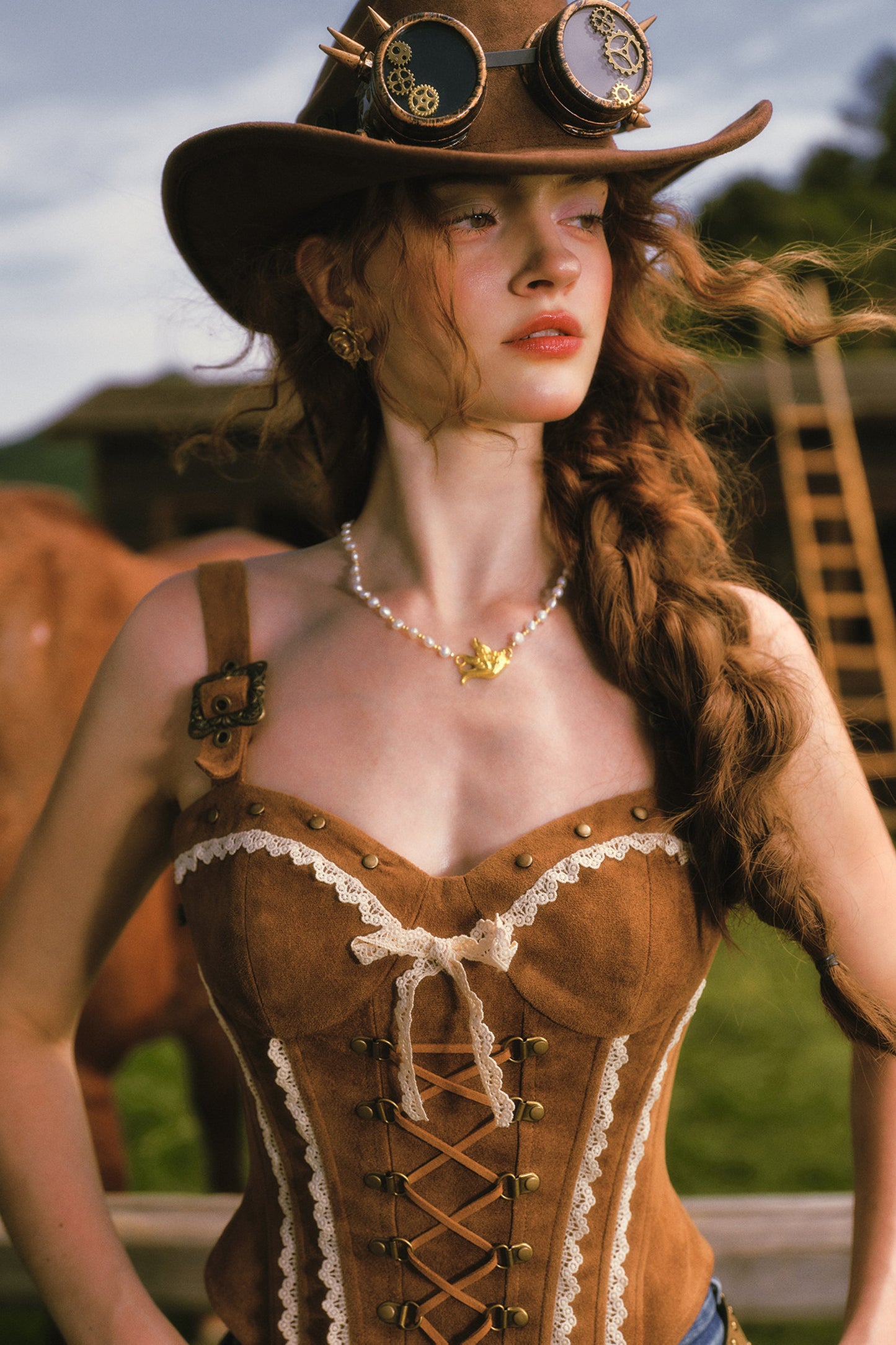 Fishbone Suede Corset Camisole Jeans Set-Up