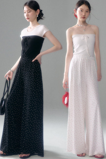 Retro Polka Dot Foldable Strapless Wide Leg Trousers