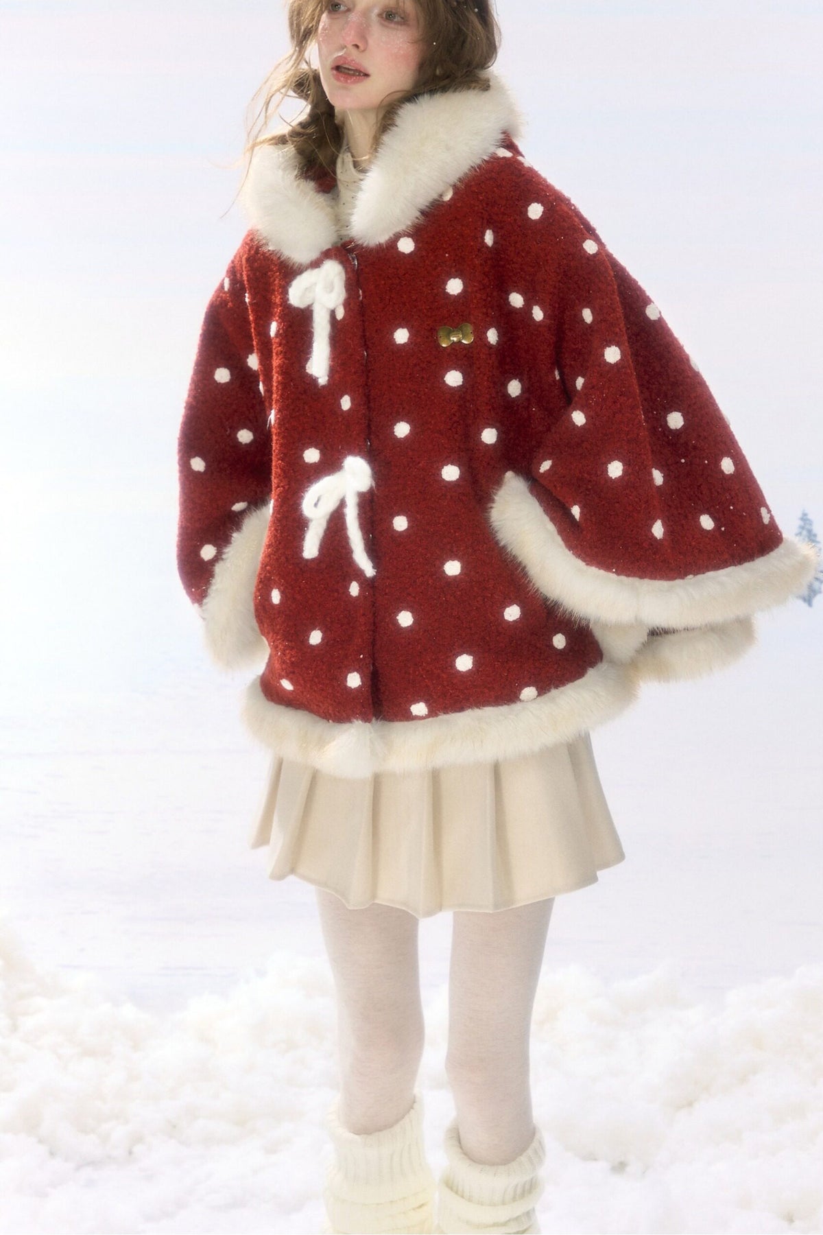 Red Polka Dot Plush Hooded Jacket