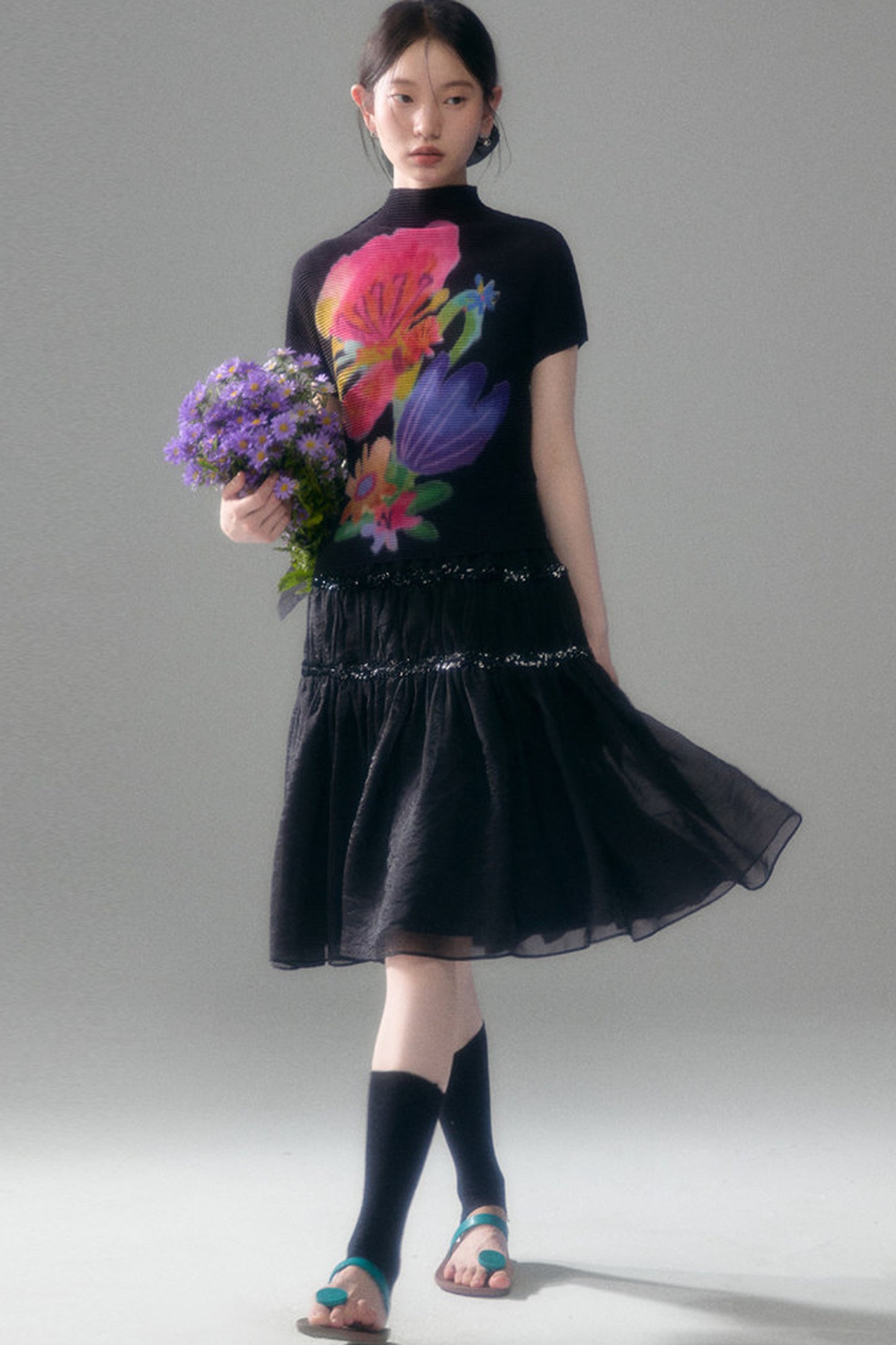 Pearlescent Mesh Sequin A-Line Skirt