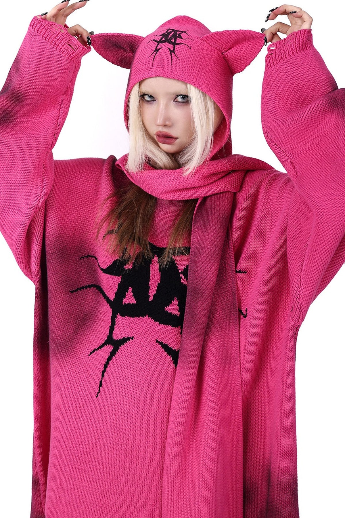 Cat Ear Graffiti Scarf Knit Hat