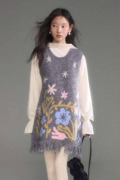 Moonlight Waterfall Long-Sleeve Ribbon Top and Skirt Set-Up