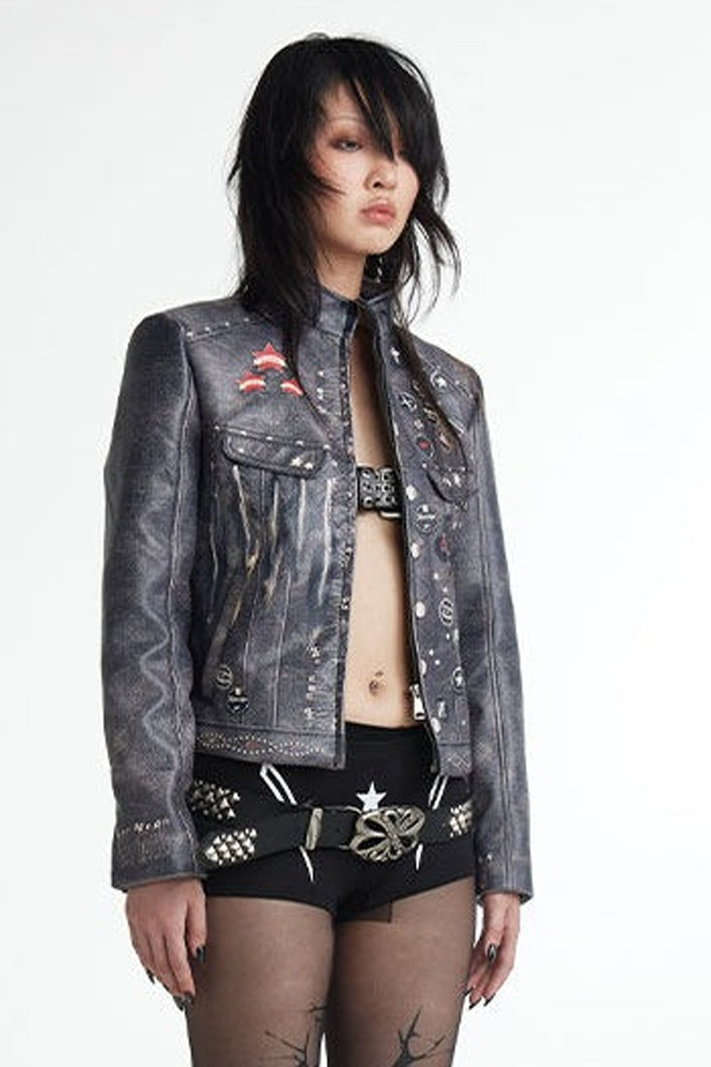 Distressed Punk Biker Leather Jacket