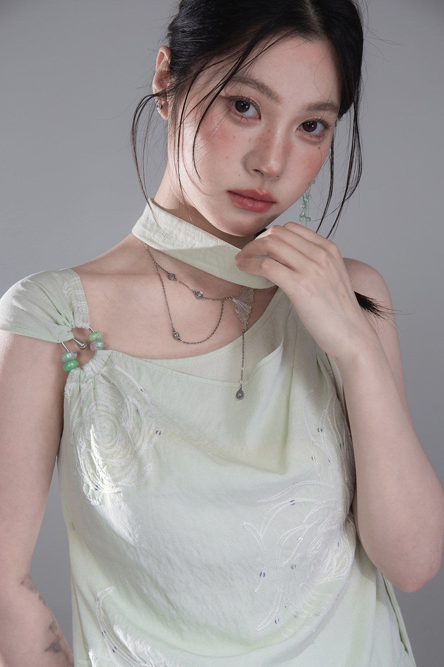 Green Sequin Ribbon Vest Set