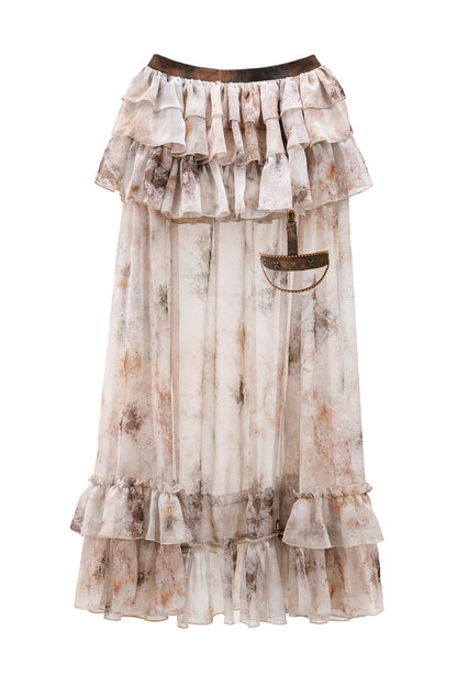 Long Trailing Chiffon Tiered Skirt