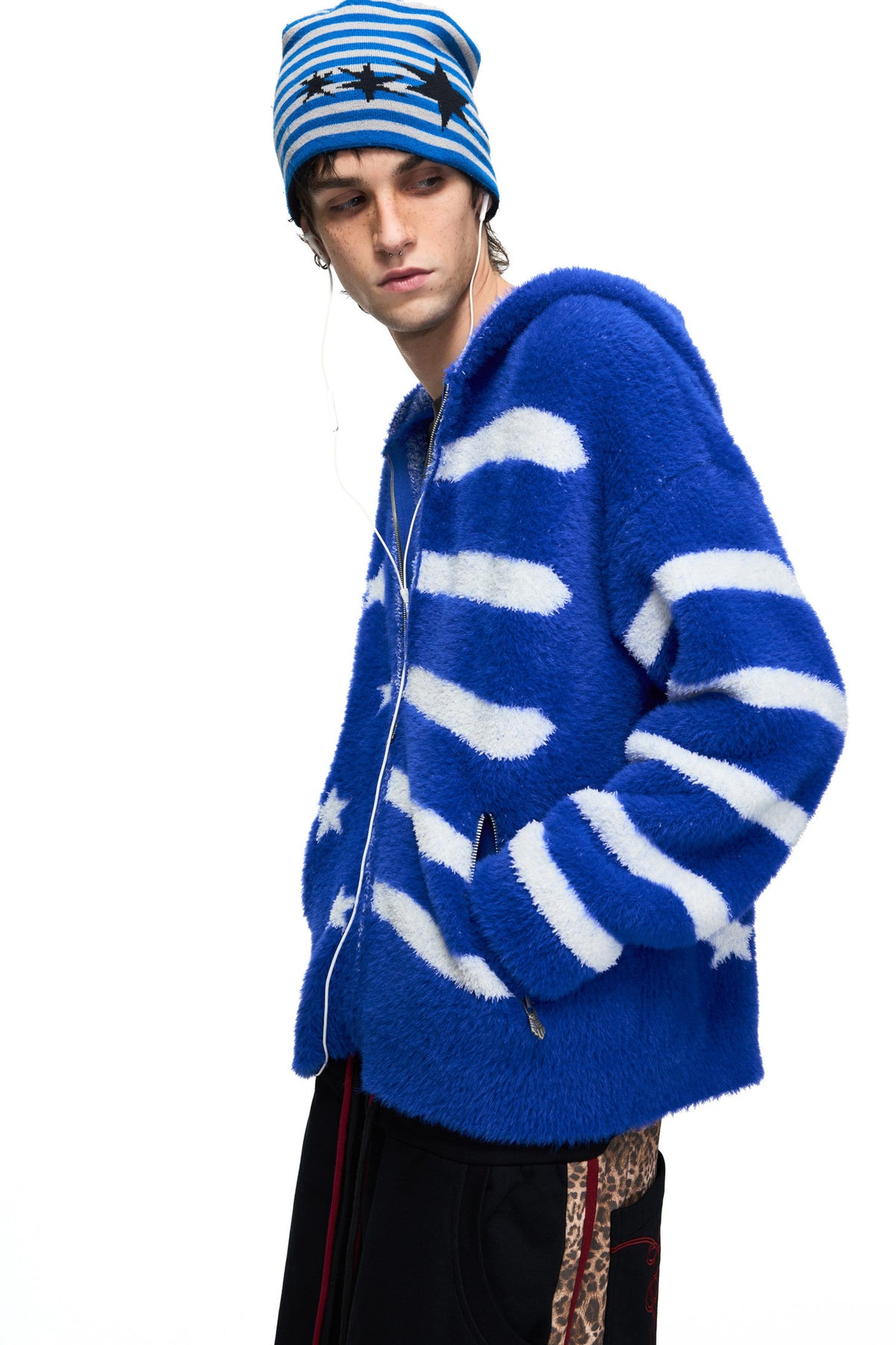 Blue Star Jacquard Hooded Cardigan
