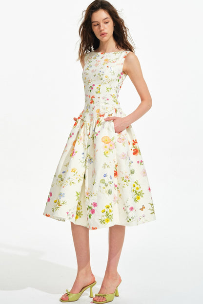 French Hand-painted Floral Tencel Dress