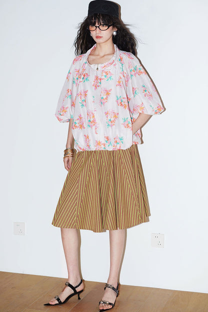 Retro Striped A-Line Skirt