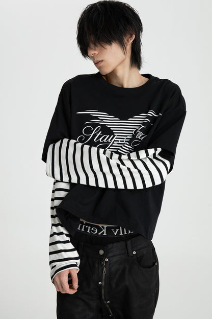 Black White Stripe Layered-Look T-Shirt