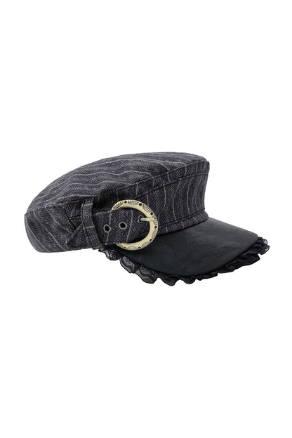 Metal Buckle Striped Flat Cap