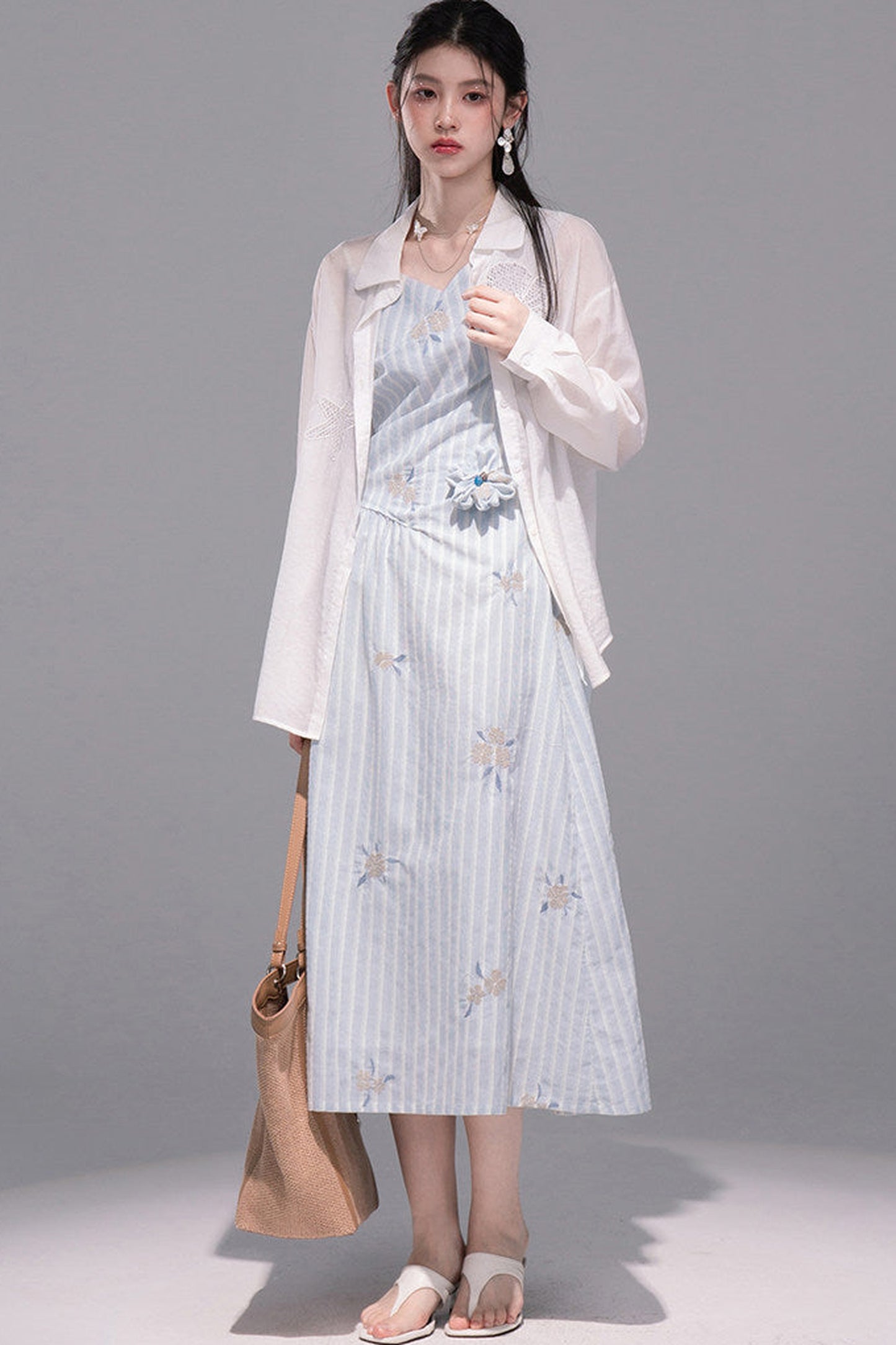 Mist Blue Striped Tank Dress