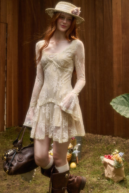 3D Vine Relief Cotton Lace Dress