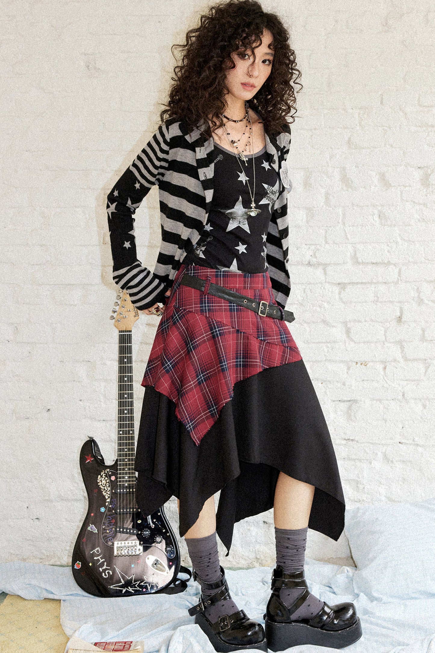 Karierter Patchwork-A-Linien-Rock