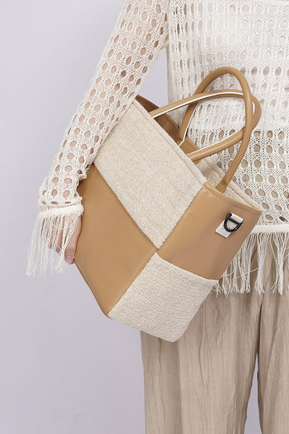 Y2K Leather Contrast Tote Bag