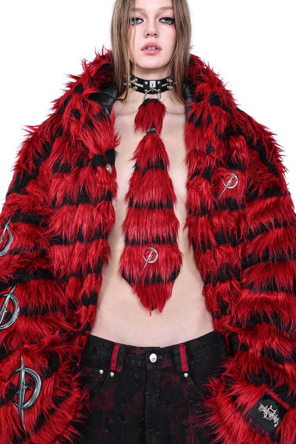 Oversized Silhouette Black Red Fur Coat