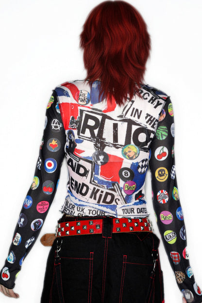 Y2K Graphic Long Sleeve Mesh Top