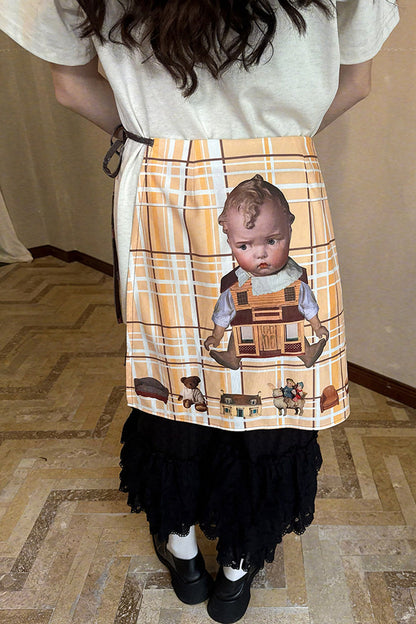 Transparent Doll Print Bowknot Apron Skirt