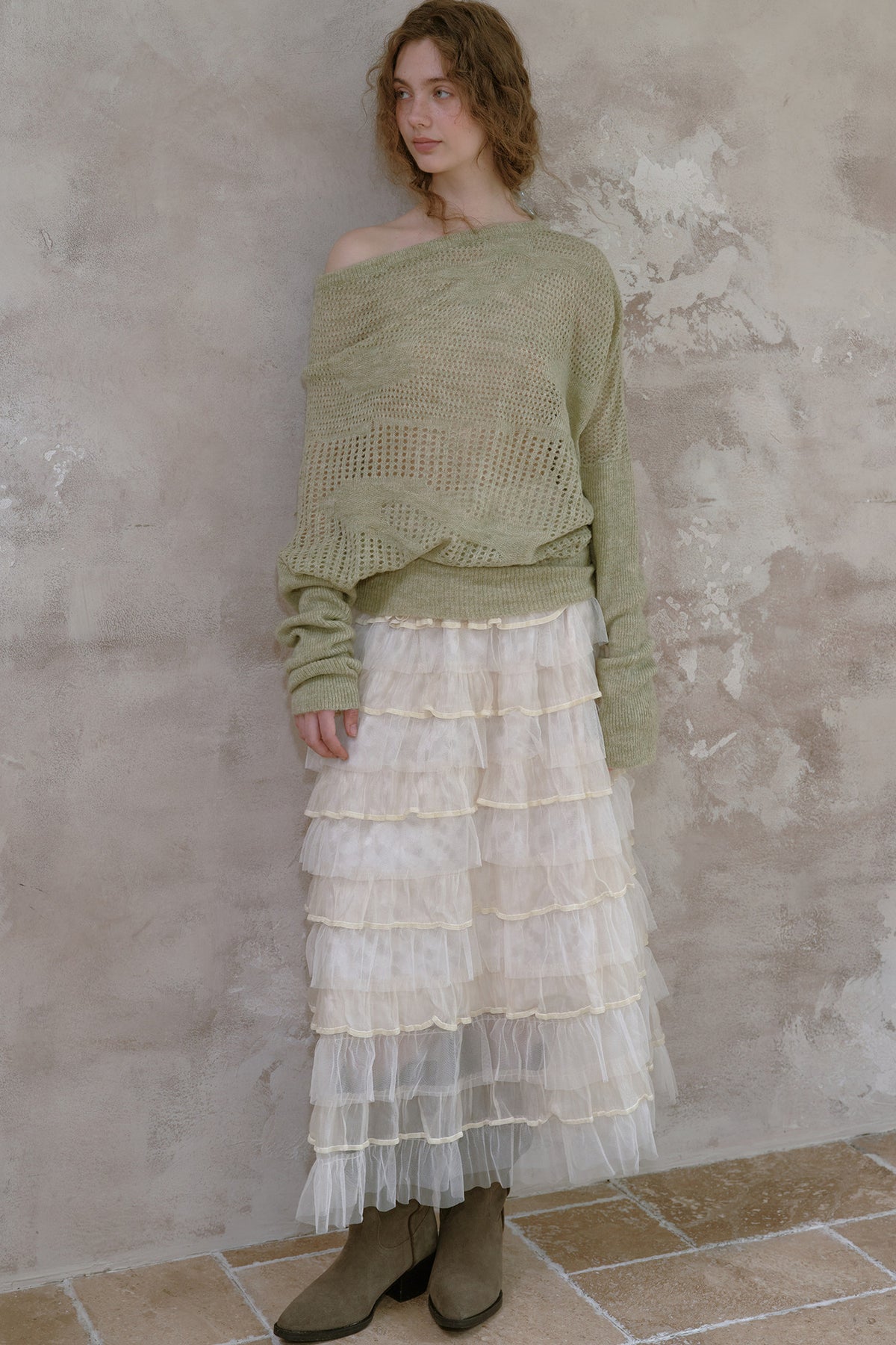 Off-Shoulder Wool Batwing Knit Top