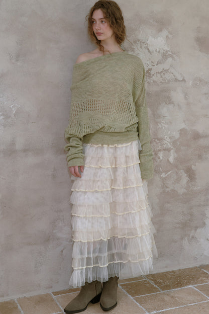 Mesh Velvet Layered Chiffon Skirt