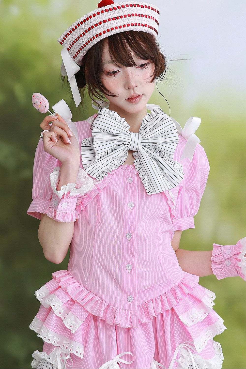 Pink Showa Retro Striped Top