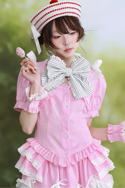 Pink Showa Retro Striped Top