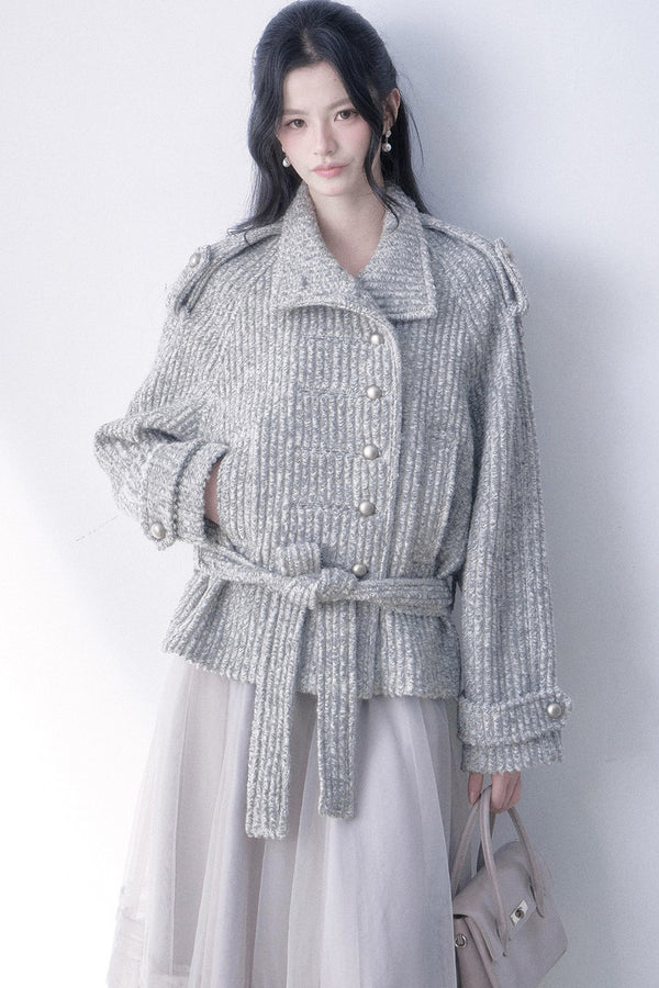 Textured Wool Stand Collar Coat