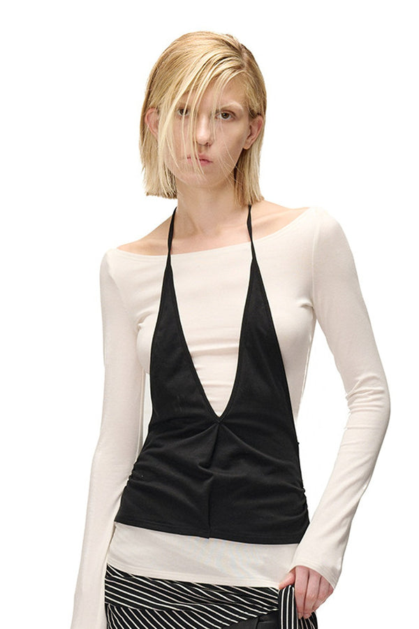 Lyocell Halter Neck Layered-Look T-Shirt