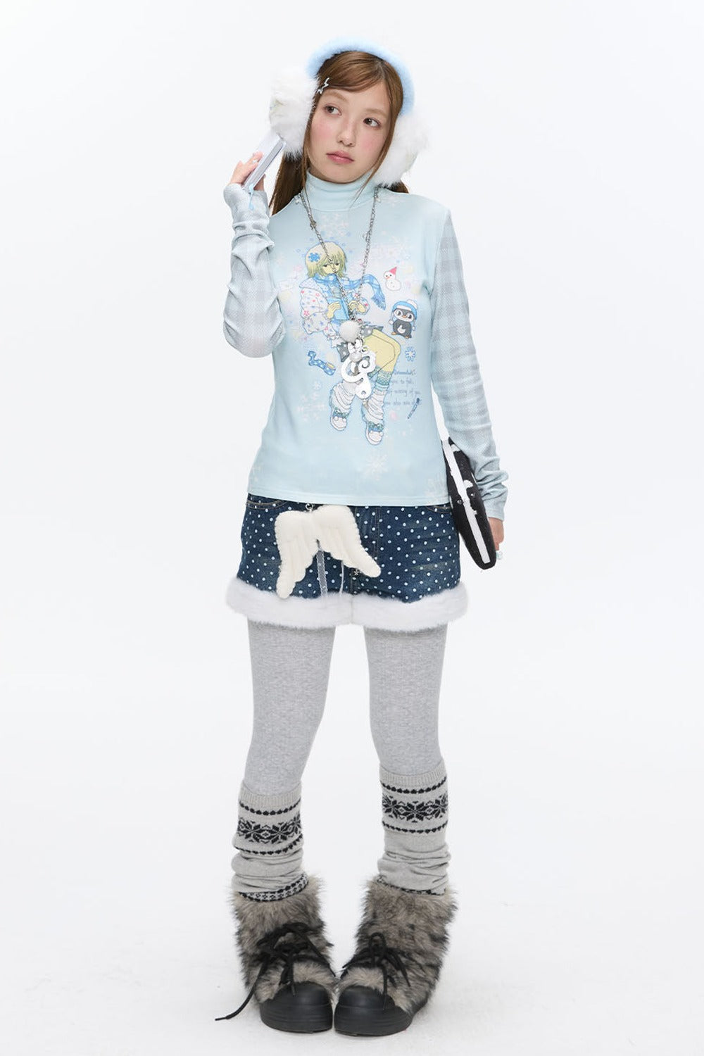 High-Waisted Washed Fleece-Lined Denim Shorts