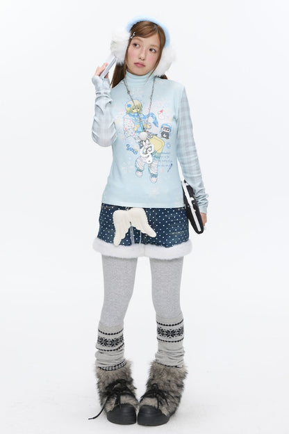 High-Waisted Washed Fleece-Lined Denim Shorts
