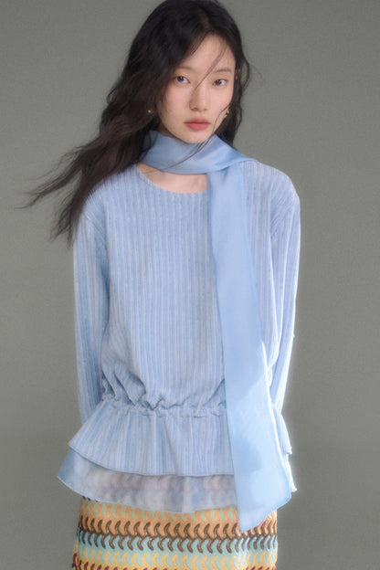 Moonlight Waterfall Long-Sleeve Ribbon Top and Skirt Set-Up
