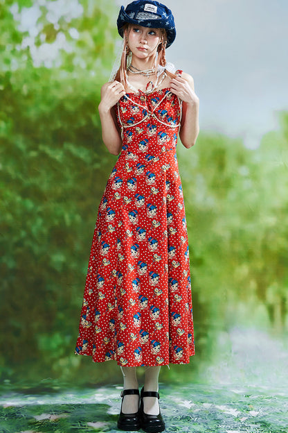 Showa Retro Red Long Dress
