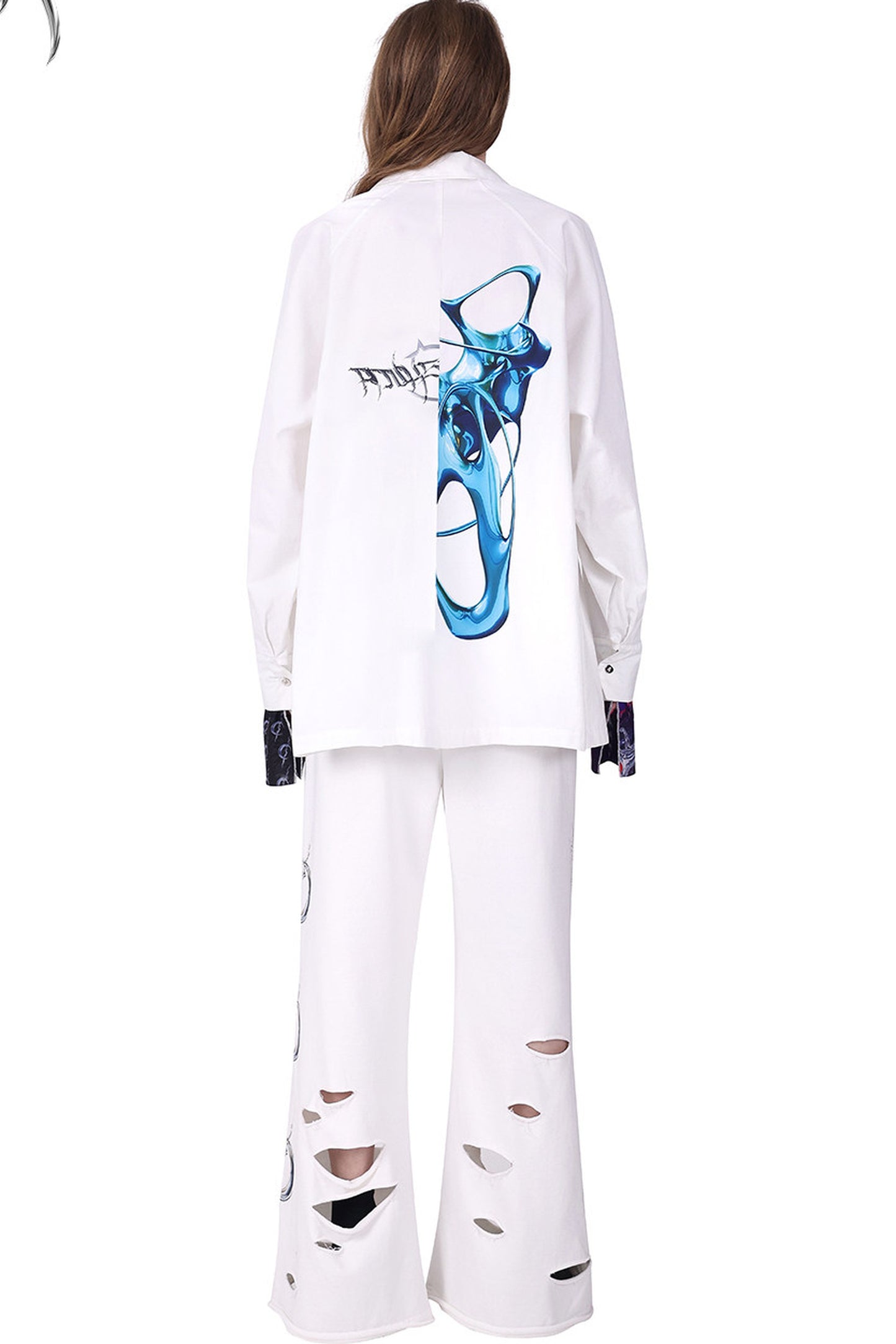 White Patchwork Zipper Slit Windbreaker