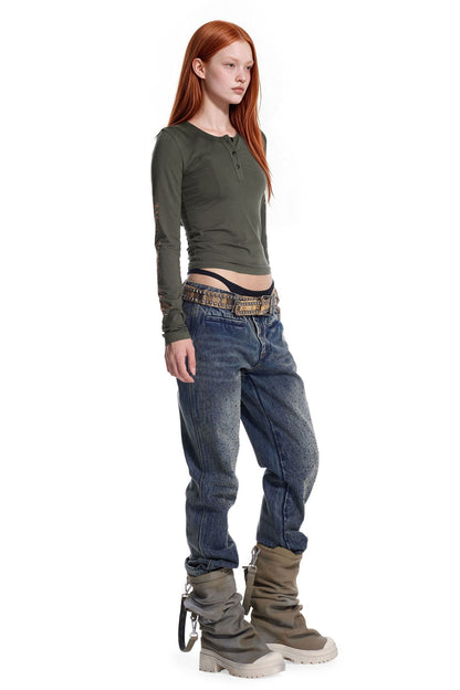 Henley Three Button Knit Top