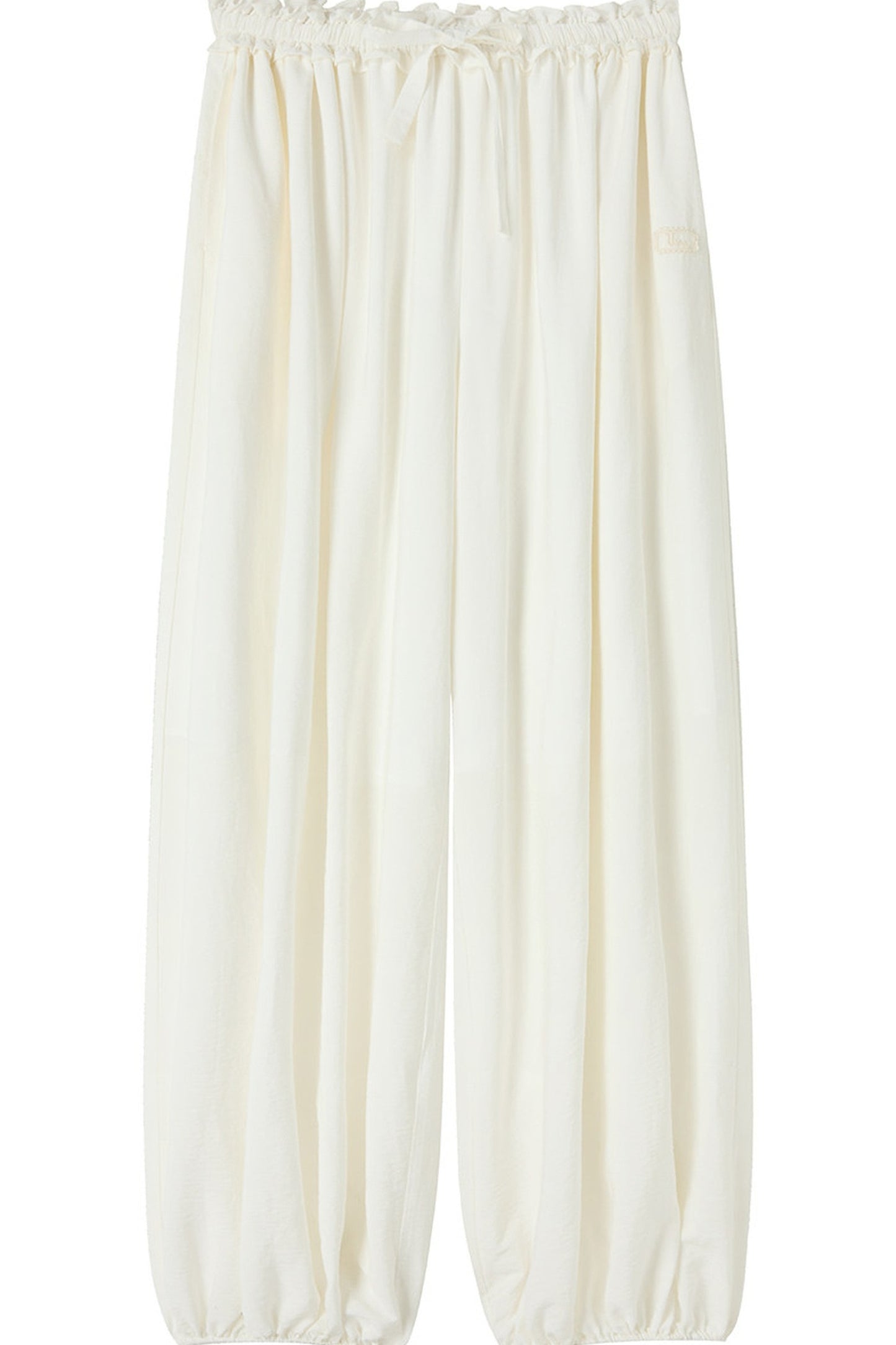 White High-Waisted Drawstring Lantern Pants