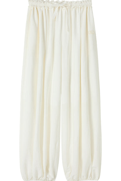 White High-Waisted Drawstring Lantern Pants