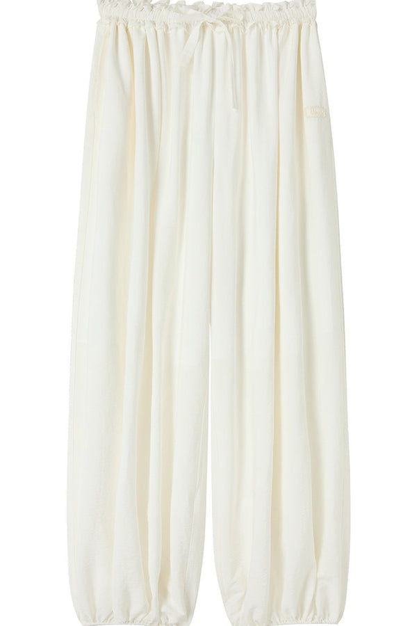 White High-Waisted Drawstring Lantern Pants