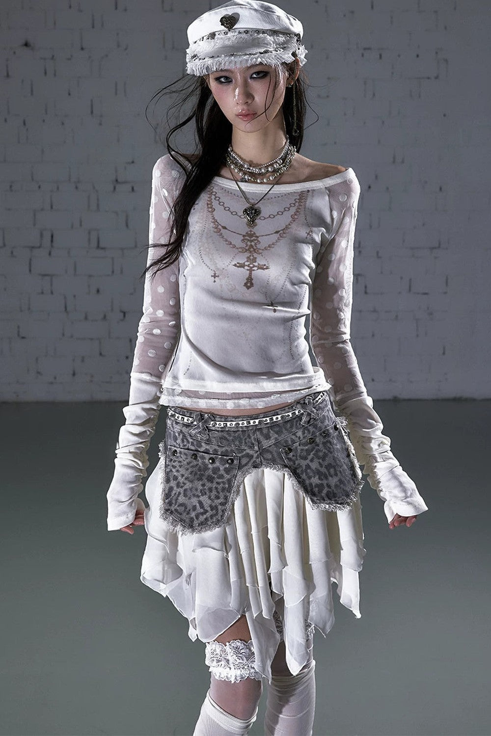 Baroque Flocked Wing Embroidered Blouse