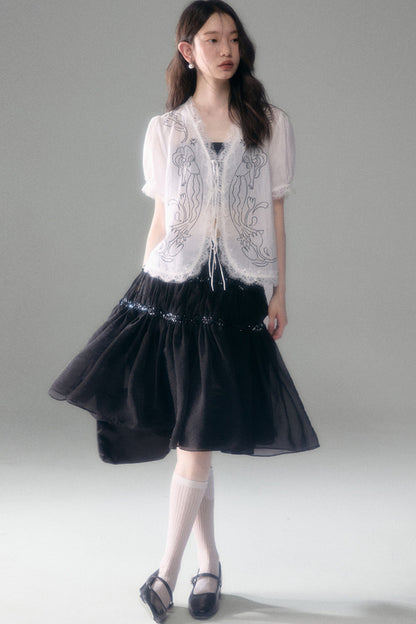 Pearlescent Mesh Sequin A-Line Skirt