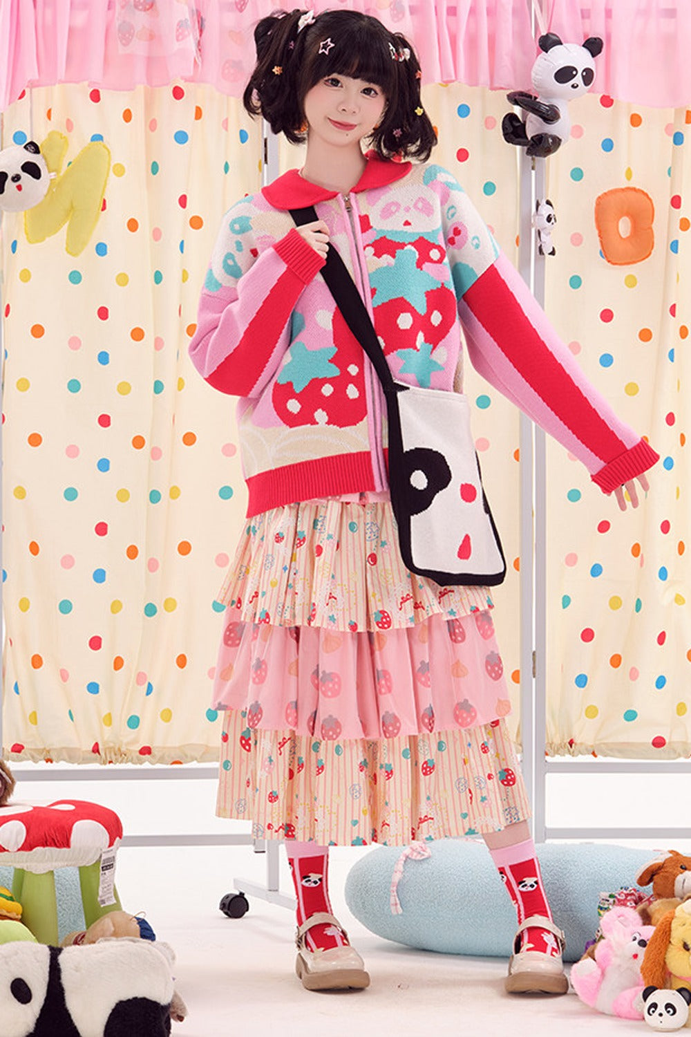 Double-Sided Knitted Panda Crossbody Bag