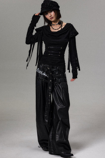 Dark Palace Buttoned Tassel Knit Top