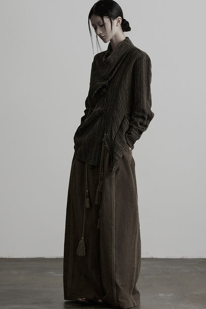 Multi-Belt Straight-Leg A-Line Wide Pants