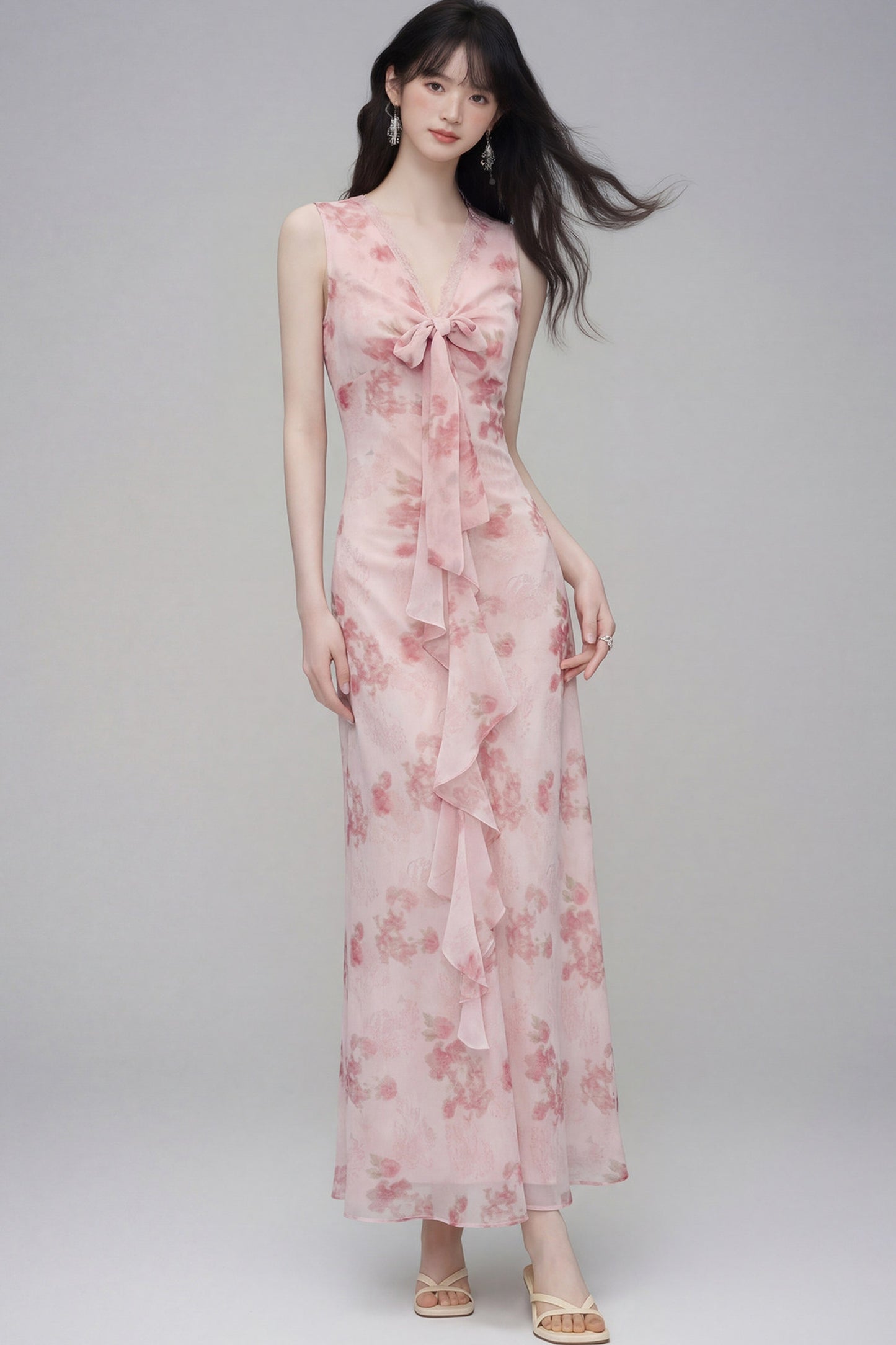 Pink Cherry Rose Floral Dress