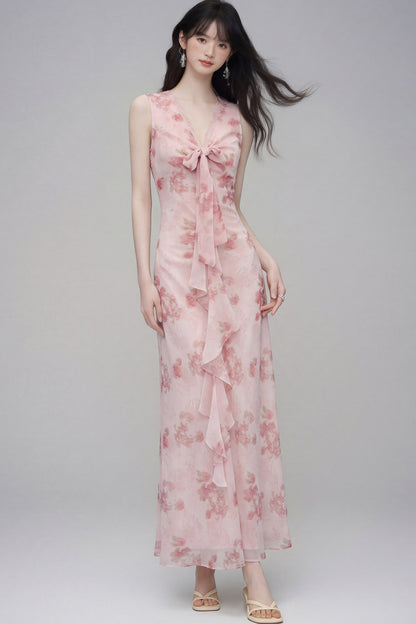 Pink Cherry Rose Floral Dress