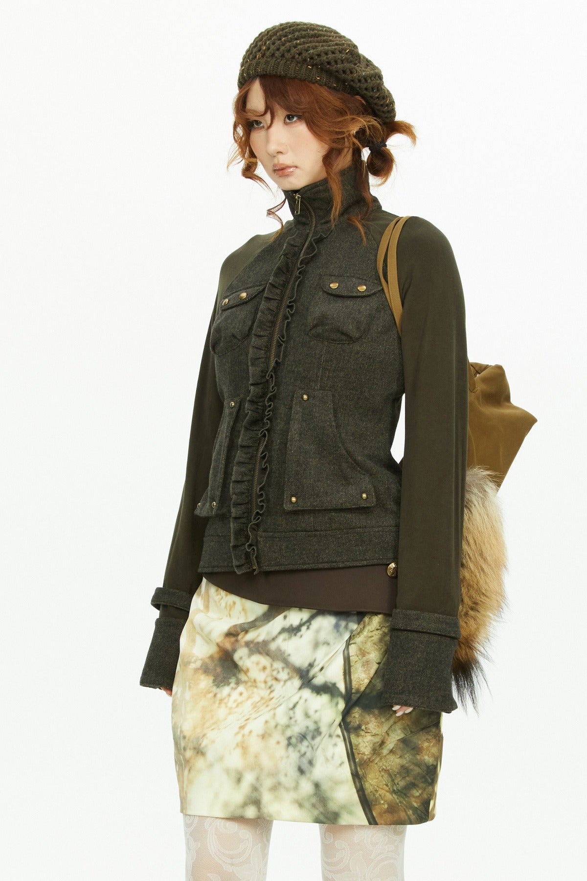 Low-Waist Tree Shadow Print Skirt