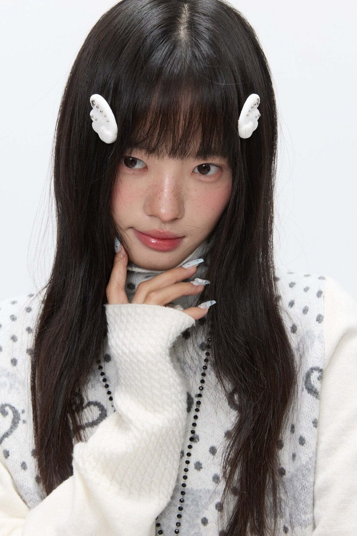 White Cloud Wing Flocked Side Bangs Clip