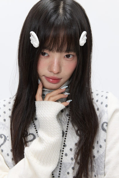 White Cloud Wing Flocked Side Bangs Clip