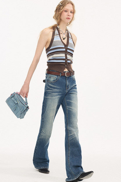 Low-Waist Whiskered Wide-Leg Jeans