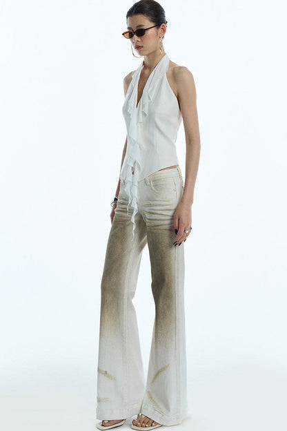Distressed Gradient Low-Waist Jeans